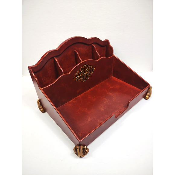 Vintage Mid Century Modern Footed Wooden Mail Letter Desk Organizer Ornate NICE! - Picture 4 of 14